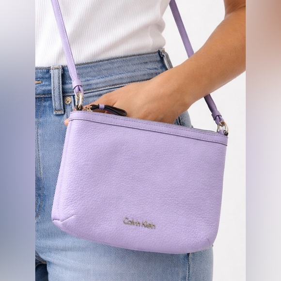 Calvin Klein Handbags - CALVIN KLEIN Lavender Crossbody Bag Mini Pebbled Faux Leather Purse